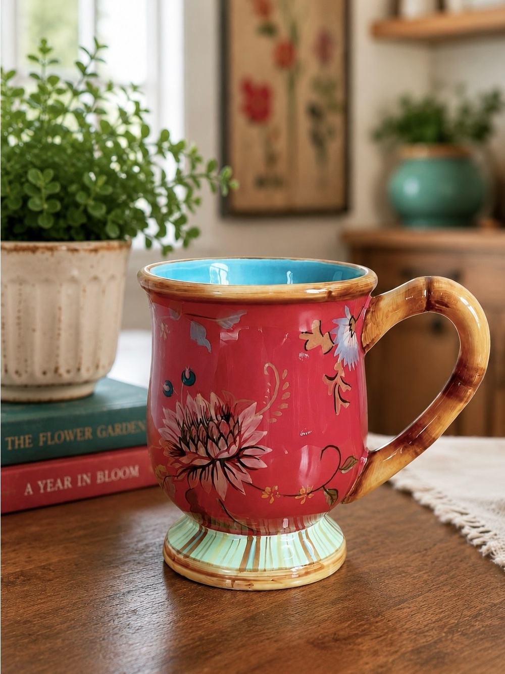 Tracy Porter Artisan Road Floral Pedestal Mug Dare Yourself to Dream Coffee Cup